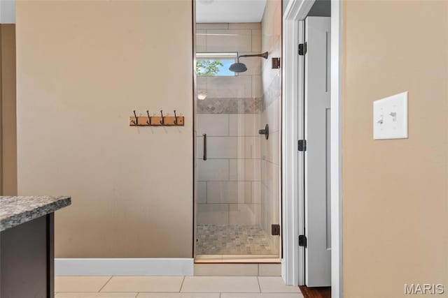 1419 Crimson King Way, Troy, IL 62294 - bathroom with a stall shower, vanity, baseboards, and tile patterned floors