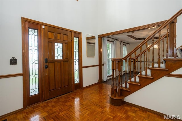 712 Carman Oaks Ct, Manchester, MO 63021 - entryway with baseboards, stairs, and a high ceiling