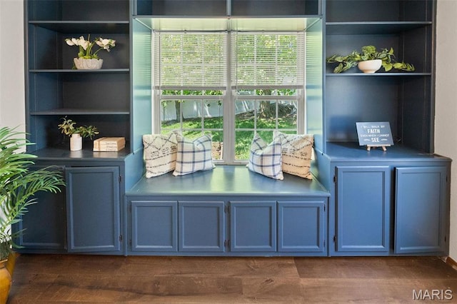 mudroom with dark wood finished floors