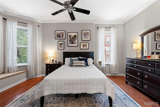 4260 Lindell Blvd Unit B, Saint Louis, MO 63108 - bedroom featuring wood finished floors, baseboards, crown molding, and ceiling fan