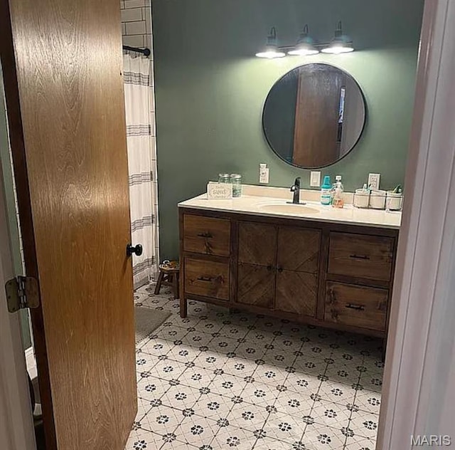 23784 Maries Road 410th Rd, Belle, MO 65013 - bathroom with vanity, tile patterned floors, and a shower with curtain