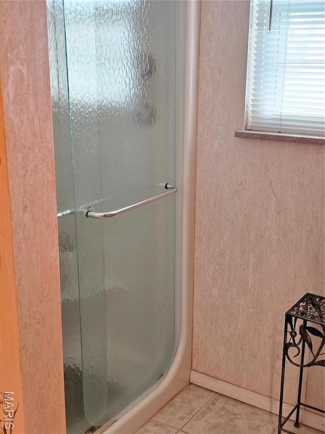 1117 Meadow Ln, Sparta, IL 62286 - bathroom with a shower stall, tile patterned floors, and a textured wall