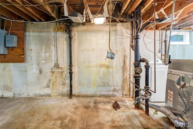 369 Halcyon Dr, Saint Louis, MO 63122 - basement featuring washer / dryer and electric panel