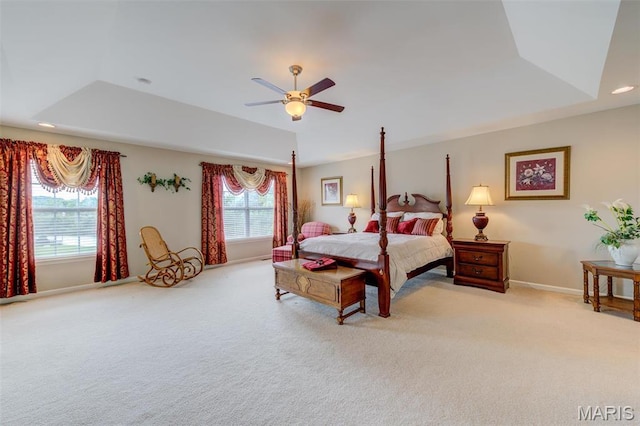 41 Deer Creek Dr, Ofallon, MO 63366 - bedroom with carpet flooring, a raised ceiling, ceiling fan, and recessed lighting