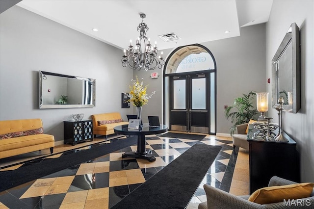building lobby featuring recessed lighting