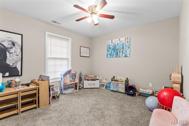 710 Skye View Ct, Farmington, MO 63640 - playroom featuring a ceiling fan and carpet floors