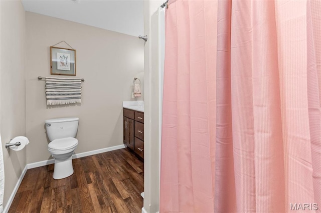 710 Skye View Ct, Farmington, MO 63640 - bathroom with wood finished floors, toilet, baseboards, and vanity