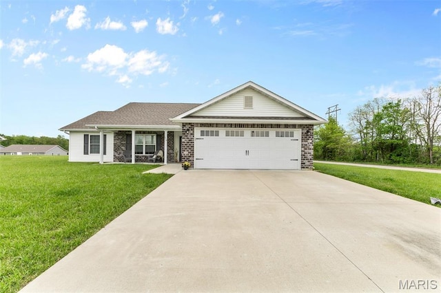 710 Skye View Ct, Farmington, MO 63640 - ranch-style home featuring a front lawn, a garage, driveway, and brick siding