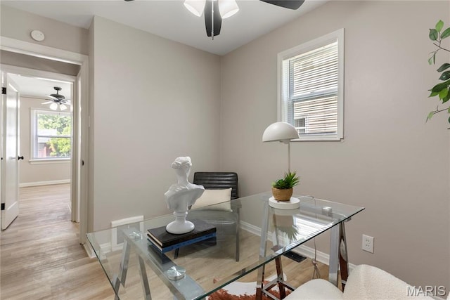 312 Waller Ave, Saint Louis, MO 63125 - office with a ceiling fan, light wood-type flooring, and baseboards