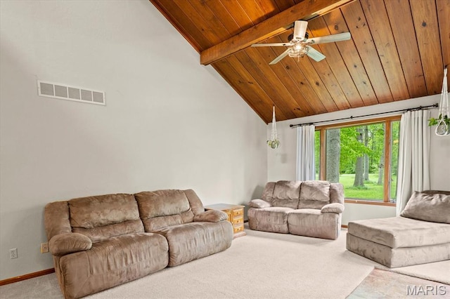 22000 E Rd, Carlyle, IL 62231 - living room featuring carpet floors, wooden ceiling, ceiling fan, and baseboards