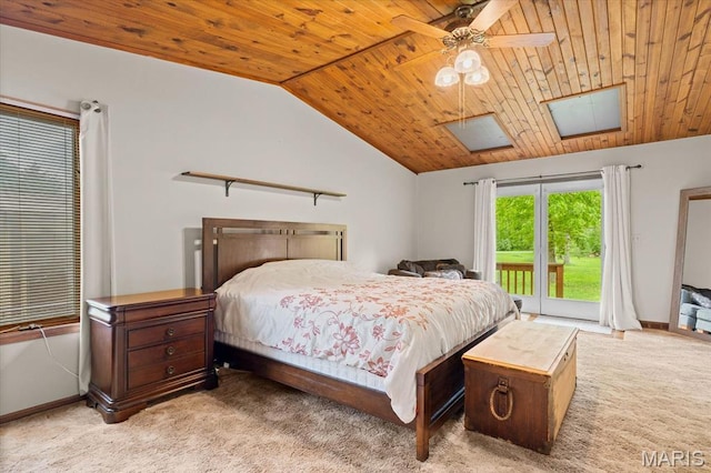 22000 E Rd, Carlyle, IL 62231 - bedroom with access to outside, carpet flooring, wood ceiling, vaulted ceiling, and a skylight