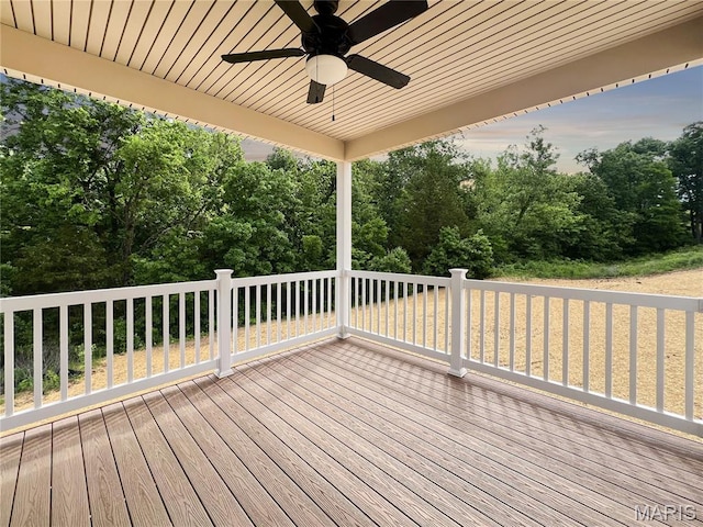 3304 Nat View Ct, Washington, MO 63090 - wooden deck with a ceiling fan and view of scattered trees