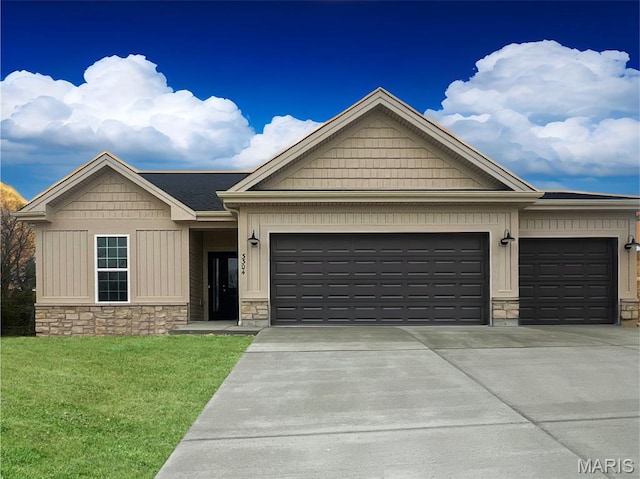 3304 Nat View Ct, Washington, MO 63090 - view of front facade featuring stone siding, concrete driveway, and a garage