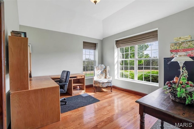 3033 Oakvale Rd, De Soto, MO 63020 - home office with wood finished floors, lofted ceiling, and baseboards