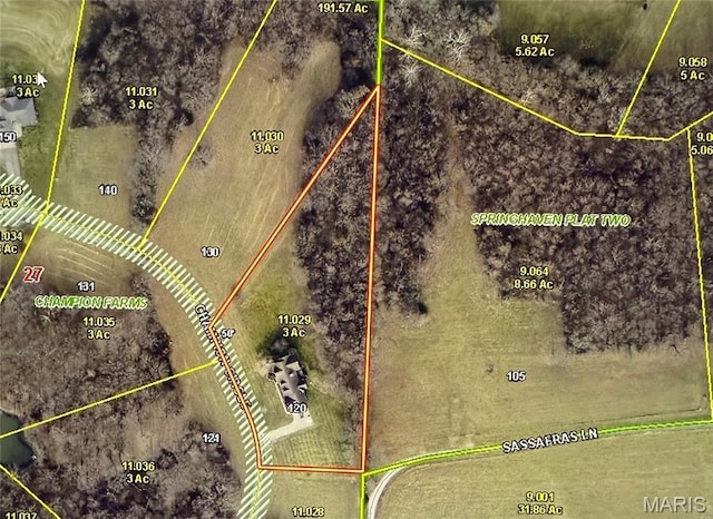 aerial overview of property's location with property boundaries highlighted