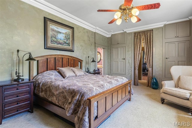 505 Thompson Ln, Arcadia, MO 63621 - bedroom with light carpet, ornamental molding, and ceiling fan