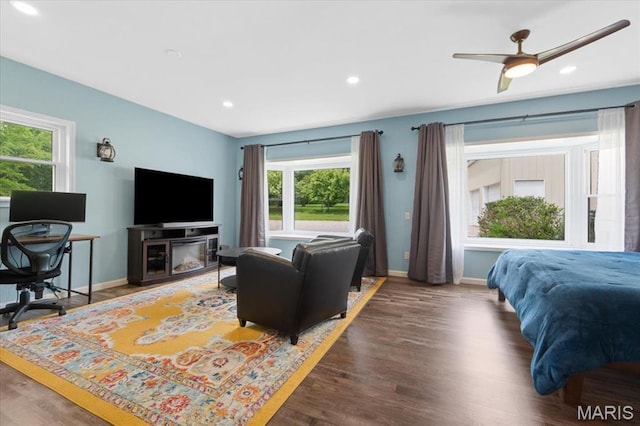 8316 D Rd, Waterloo, IL 62298 - bedroom featuring multiple windows, baseboards, wood finished floors, and recessed lighting
