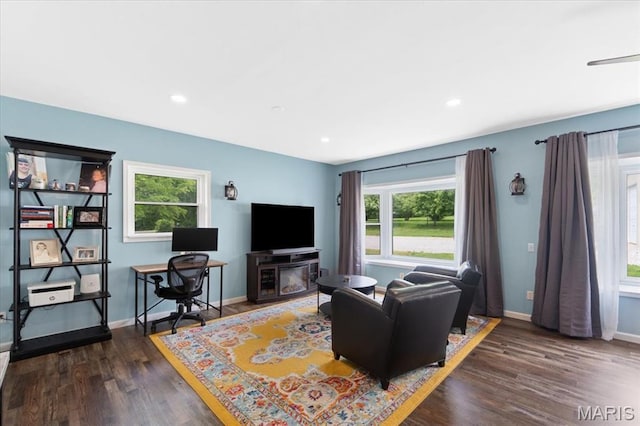 8316 D Rd, Waterloo, IL 62298 - living room with plenty of natural light, dark wood finished floors, baseboards, and recessed lighting