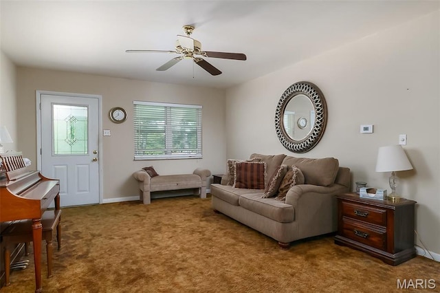128 Cumberland Ave, Maryland Heights, MO 63043 - living area with ceiling fan, carpet, and baseboards