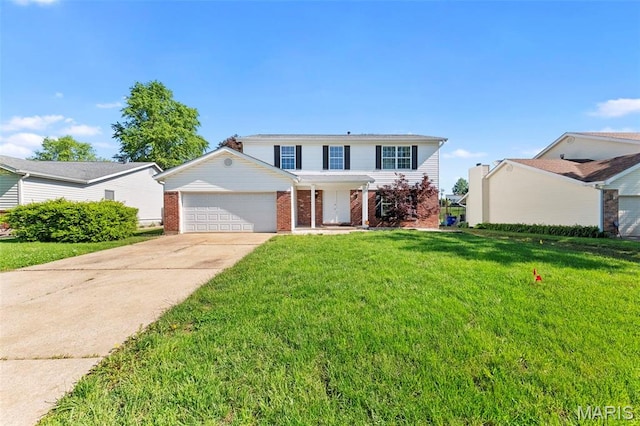 3009 Country Knoll Dr, Saint Charles, MO 63303 - traditional-style house with brick siding, an attached garage, driveway, and a front lawn