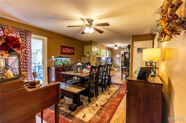 211 E Elm, Bertrand, MO 63823 - dining area with a ceiling fan, light wood-style floors, and a textured ceiling