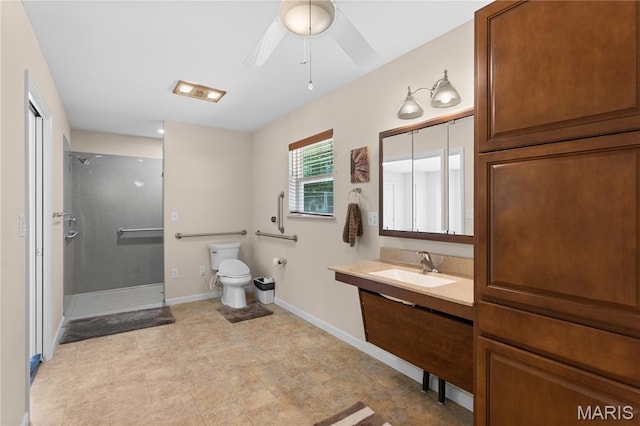 6703 Shenandoah Ln, Dittmer, MO 63023 - full bath featuring walk in shower, baseboards, toilet, vanity, and ceiling fan