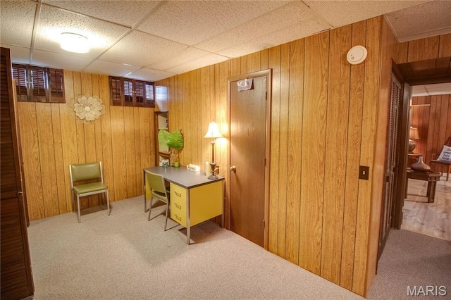 2332 Chadwick Dr, Alton, IL 62002 - carpeted home office featuring wood walls and a drop ceiling