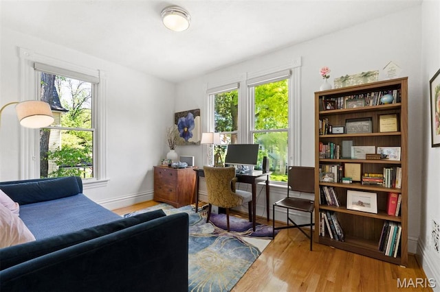 home office featuring healthy amount of natural light and wood finished floors