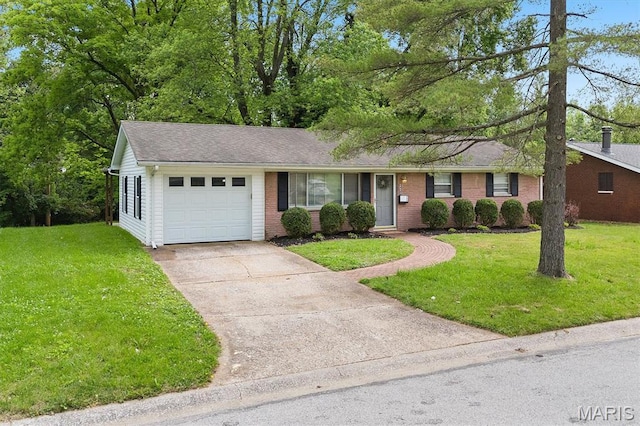 22 Briarwood Dr, Belleville, IL 62223 - ranch-style house featuring an attached garage, concrete driveway, a front yard, and brick siding