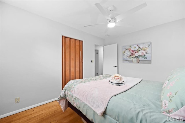 22 Briarwood Dr, Belleville, IL 62223 - bedroom with wood finished floors, baseboards, ceiling fan, and a closet