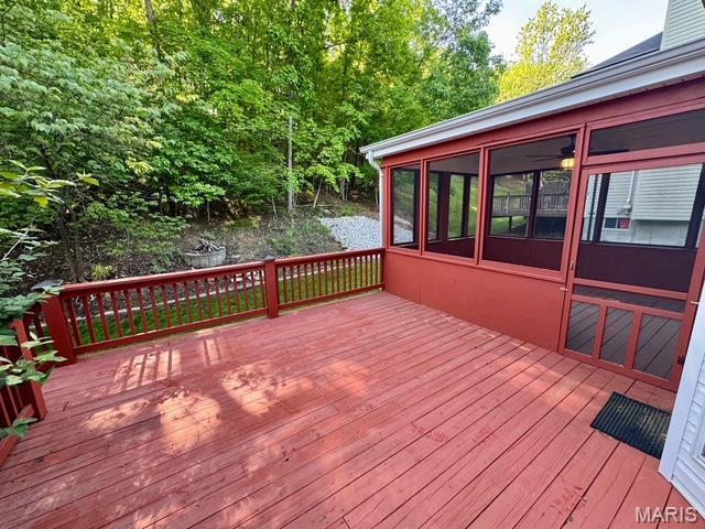 650 Legends View Dr, Eureka, MO 63025 - wooden deck featuring a sunroom