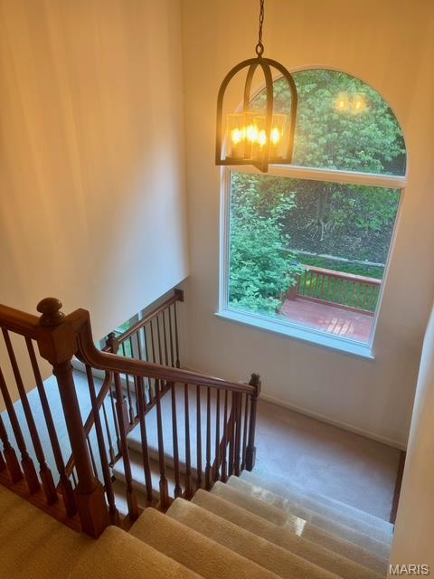 650 Legends View Dr, Eureka, MO 63025 - staircase with carpet floors and healthy amount of natural light