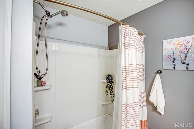 full bathroom with shower / bath combination with curtain