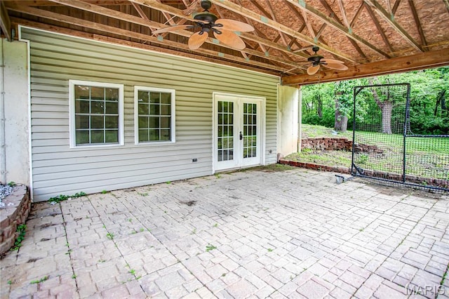 view of patio / terrace with ceiling fan and french doors
