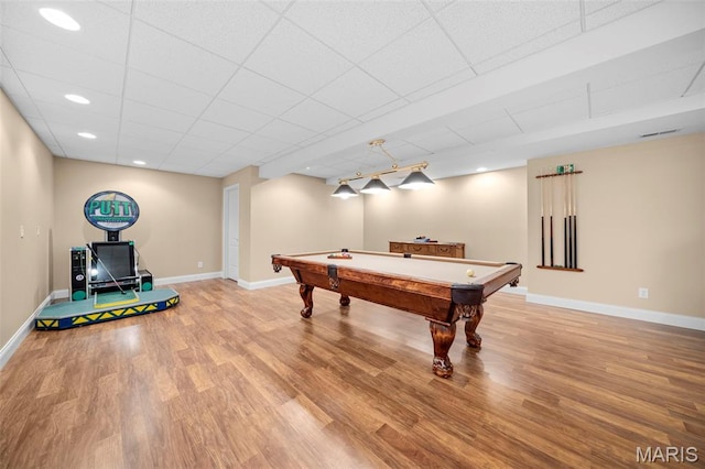 1019 Hawks Landing Dr, Lake St Louis, MO 63367 - recreation room with wood finished floors, baseboards, billiards, and recessed lighting