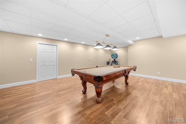 1019 Hawks Landing Dr, Lake St Louis, MO 63367 - recreation room featuring a paneled ceiling, light wood-style flooring, baseboards, billiards table, and recessed lighting