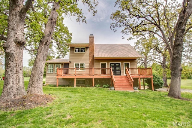 968 Super Slab Rd, Greenfield, IL 62044 - rear view of property with a deck, a yard, and a chimney