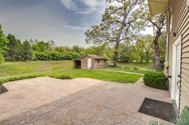 968 Super Slab Rd, Greenfield, IL 62044 - view of patio featuring an outdoor structure and view of scattered trees