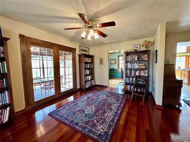 15716 County Road 5190, Rolla, MO 65401 - sitting room with ceiling fan, wood-type flooring, french doors, and baseboards