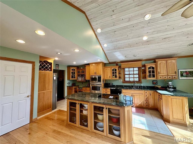 15716 County Road 5190, Rolla, MO 65401 - kitchen featuring a sink, stainless steel microwave, wooden ceiling, a center island, and recessed lighting