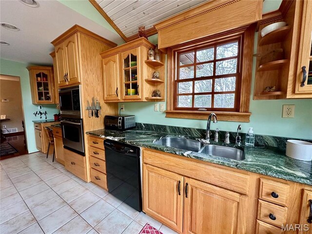 15716 County Road 5190, Rolla, MO 65401 - kitchen with black dishwasher, oven, open shelves, a sink, and built in microwave