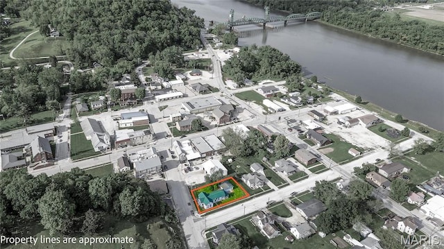 212 Franklin St, Hardin, IL 62047 - view of property location with a large body of water, property boundaries highlighted, and nearby suburban area