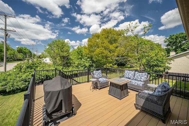 101 Holly Green Dr, Ballwin, MO 63021 - wooden terrace featuring an outdoor living space and a grill