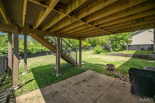 101 Holly Green Dr, Ballwin, MO 63021 - view of patio / terrace with stairway and an outdoor fire pit