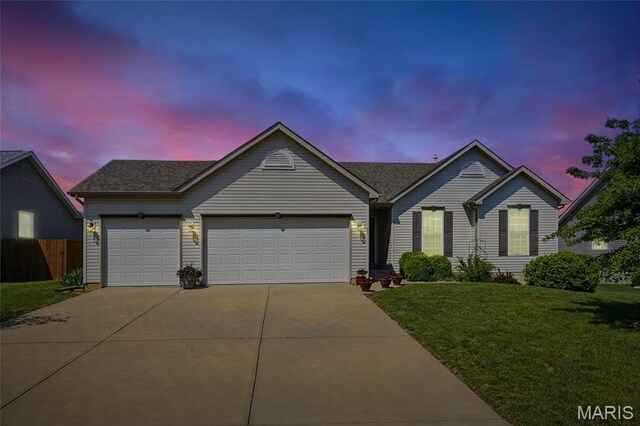 71 Hidden Mill Ct, Moscow Mills, MO 63362 - ranch-style house with driveway, an attached garage, and roof with shingles