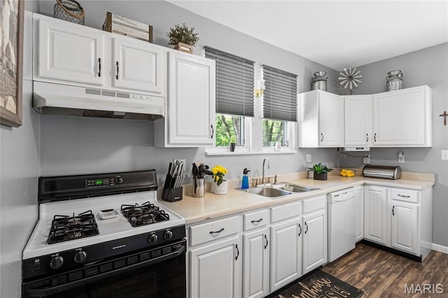 106 E Ofallon Dr, Caseyville, IL 62232 - kitchen with range with gas cooktop, under cabinet range hood, white dishwasher, a sink, and white cabinets