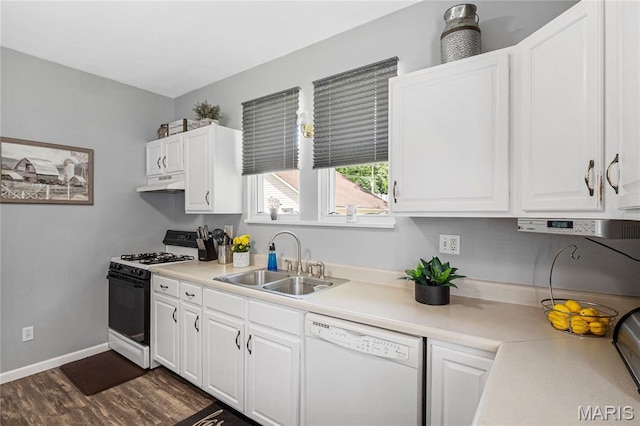 106 E Ofallon Dr, Caseyville, IL 62232 - kitchen featuring white dishwasher, range with gas stovetop, a sink, under cabinet range hood, and white cabinets
