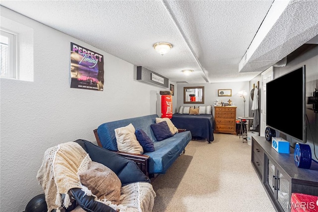 106 E Ofallon Dr, Caseyville, IL 62232 - living room featuring a textured ceiling, carpet, and a textured wall