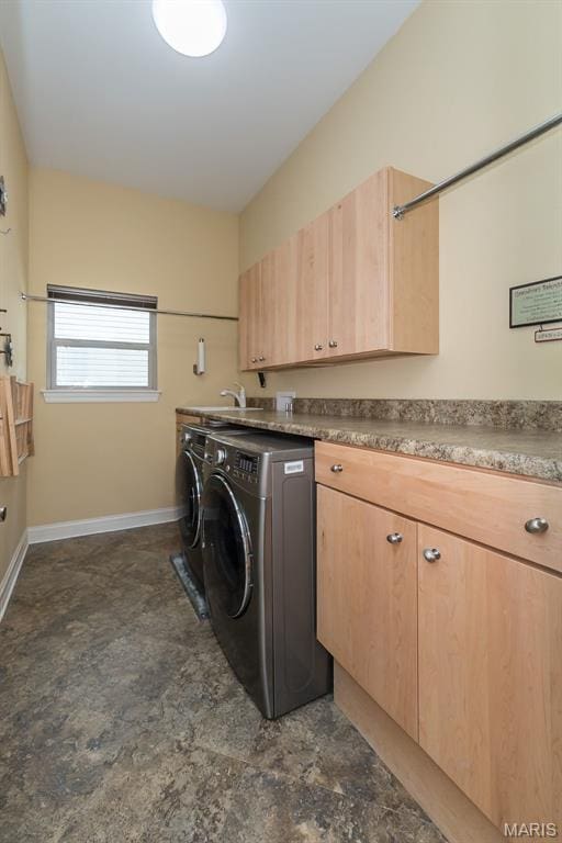 1804 Sterling Oaks Dr, Saint Peters, MO 63376 - laundry area with cabinet space, independent washer and dryer, and baseboards