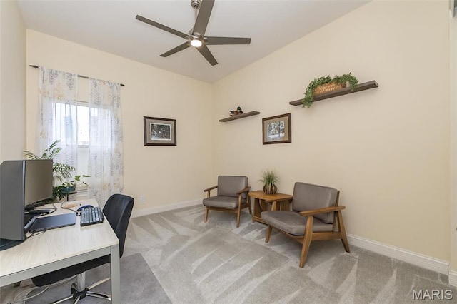 1804 Sterling Oaks Dr, Saint Peters, MO 63376 - office featuring baseboards, light colored carpet, and a ceiling fan